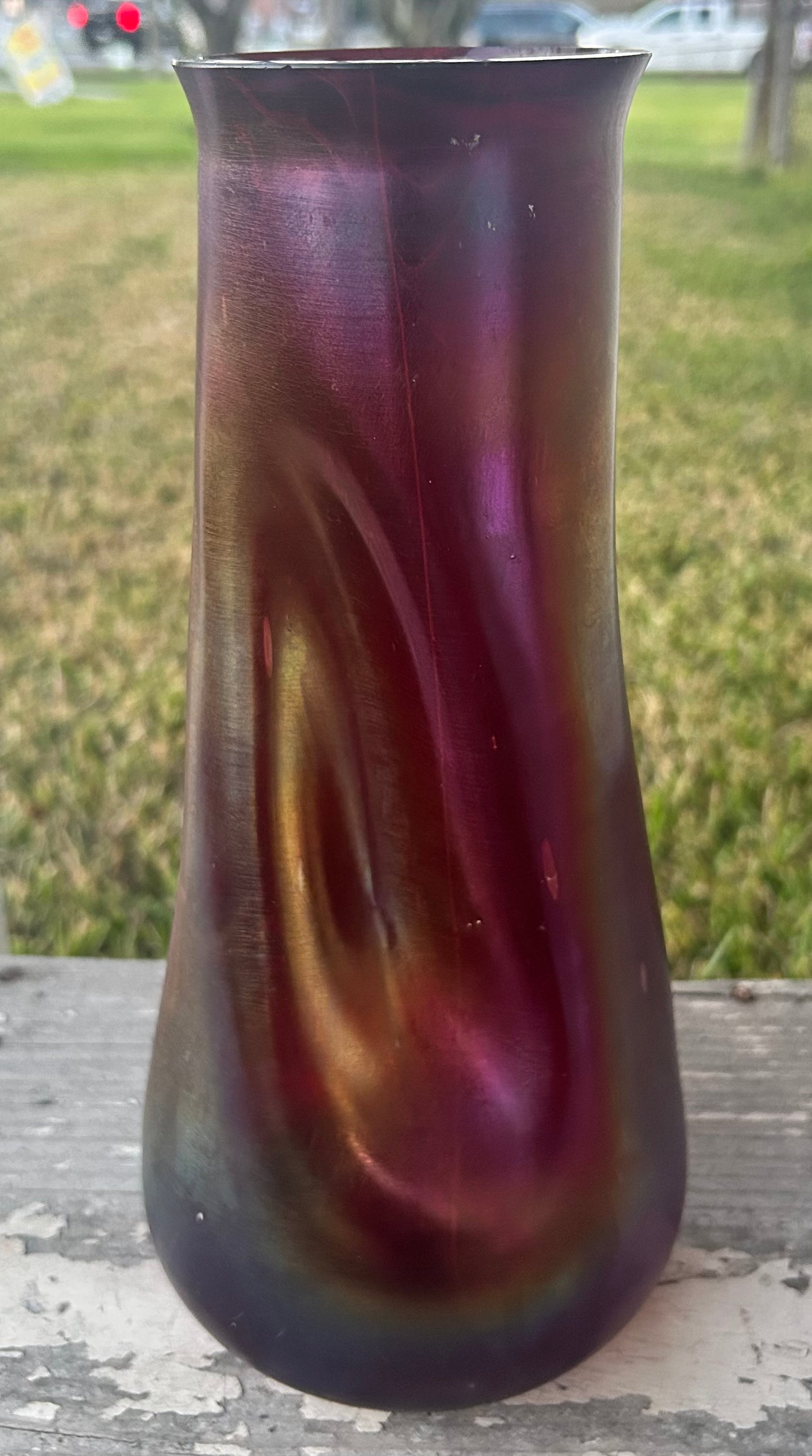 Circa 1900 Bohemian Josef Rindskopf Art Nouveau Iridescent Ruby Red Glass Striated Twist Vase