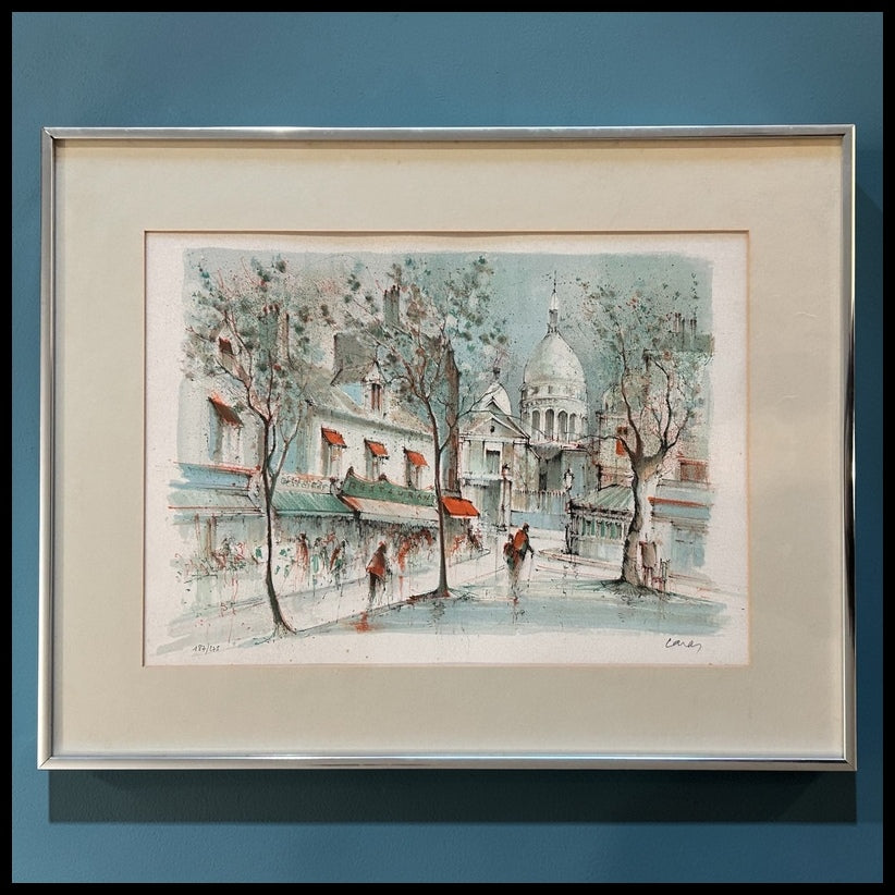 Vintage 1970’s French Montmartre Street Scene/Sacré-Coeur Framed Limited Edition Lithograph Print Signed Caron (#187/275)