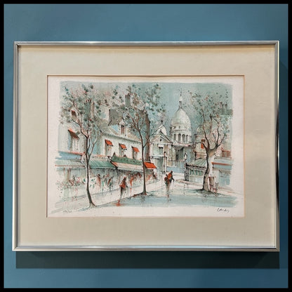 Vintage 1970’s French Montmartre Street Scene/Sacré-Coeur Framed Limited Edition Lithograph Print Signed Caron (#187/275)