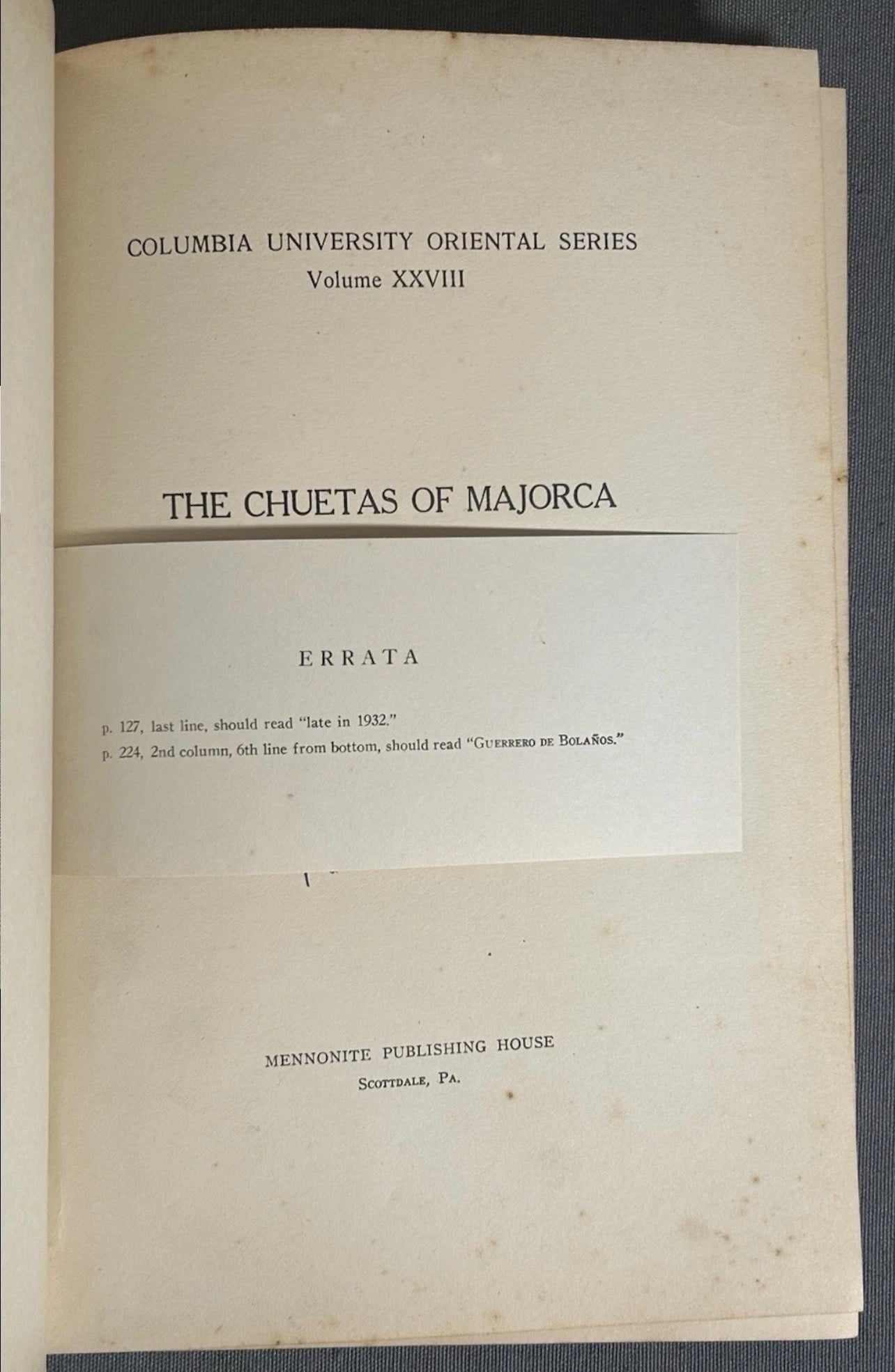 1936 “The Chuetas of Majorca” Hardcover Book by Baruch Braunstein (Signed Copy)