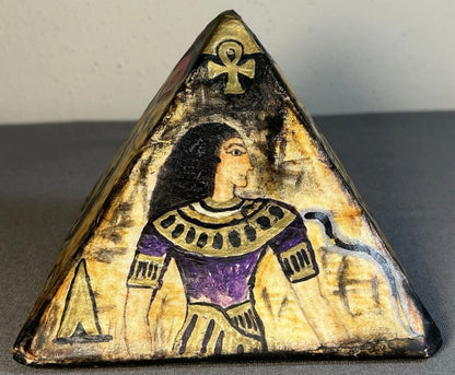 Vintage Egyptian Revival Style Painted Papyrus Pyramid Sculpture Signed A Hamilton Original (20th Century)