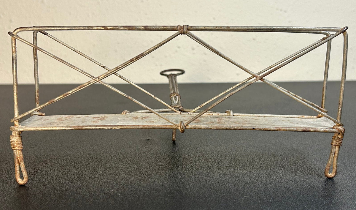 1840 American Antebellum Primitive Tin Metal Bridge Trestle Bread Warmer with Handle