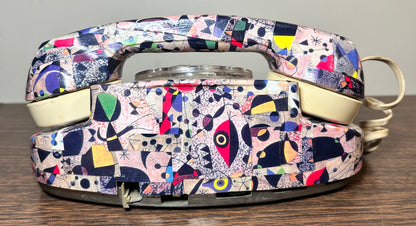 Vintage Late 1970’s/Early 1980’s American Joan Miro Art Style Decoupage Western Electric CS702BM Rotary Dial Desk Telephone