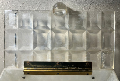 Vintage 1950’s American Wilardy Pearlescent Marbleized White Lucite/Metal Filigree Box Purse Made in New York