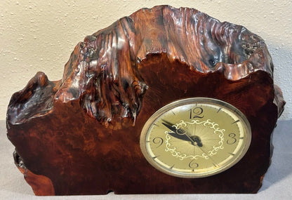 Vintage 1950’s American Mid Century Modern Lanshire Movement Live-Edge Burl Slab Electric Mantel Clock