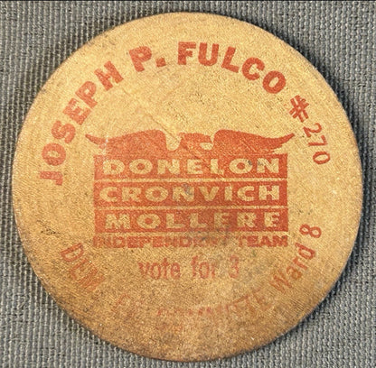Vintage 1970’s American Joseph P. Fulco Jefferson Parish Political Wooden Token