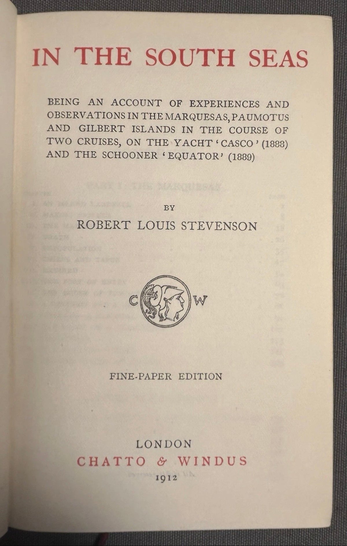 1912 “In South Seas” by Robert Louis Stevenson Leather-bound Book