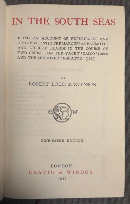 1912 “In South Seas” by Robert Louis Stevenson Leather-bound Book