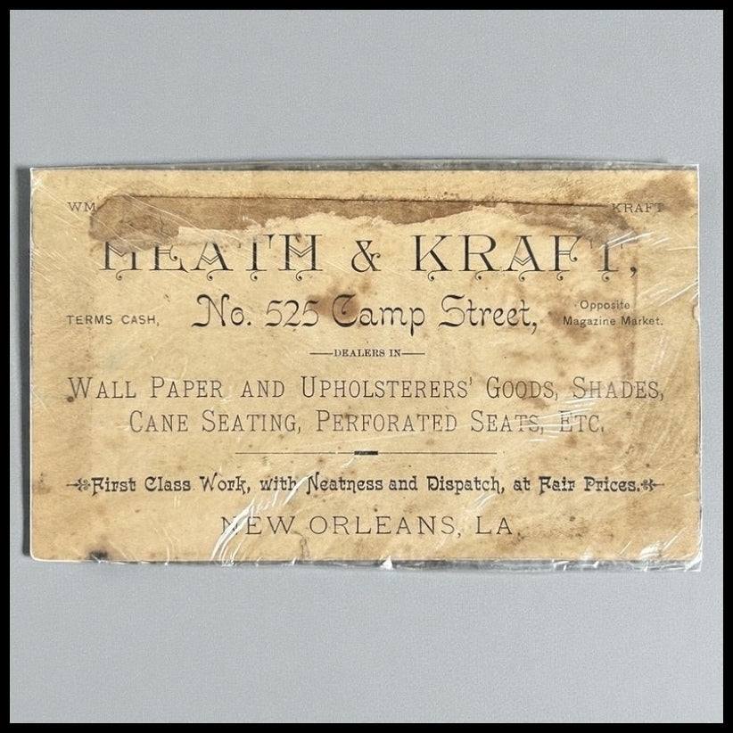 Early 20th Century American Victorian New Orleans Heath & Kraft Paper Business Card
