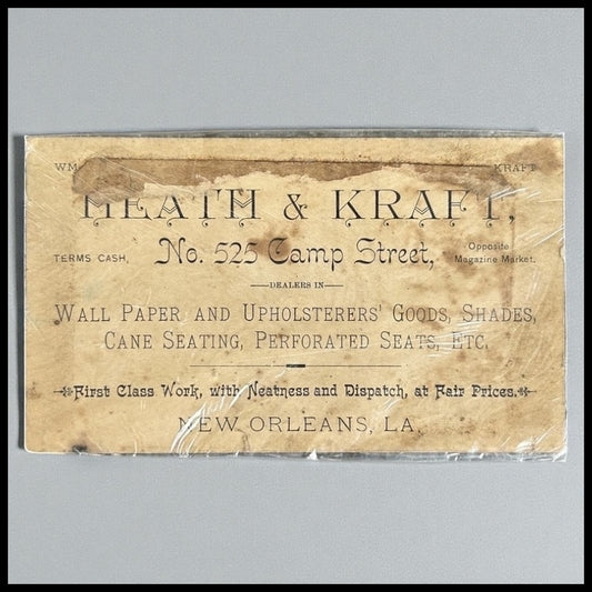 Early 20th Century American Victorian New Orleans Heath & Kraft Paper Business Card