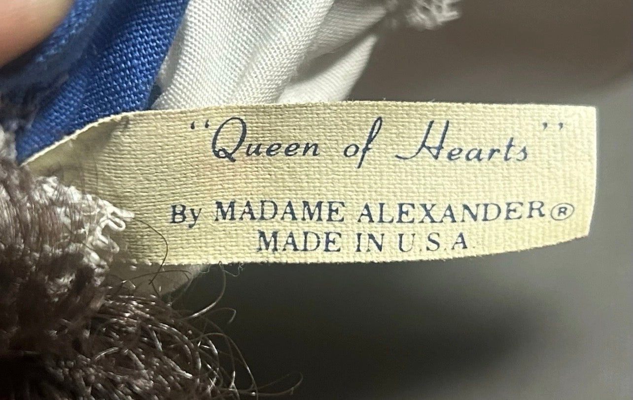 Vintage 1980’s American Madame Alexander Queen of Hearts Hard Plastic/Vinyl Doll with Stand