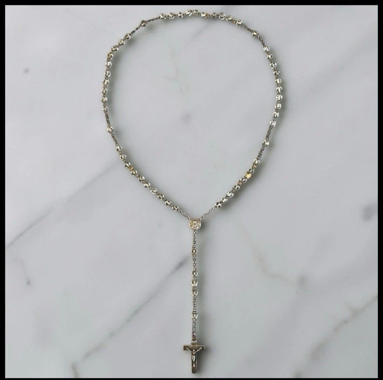 Vintage Mid 20th Century American Hill Craft Catholic Sterling Silver/Faceted Glass Beaded Rosary