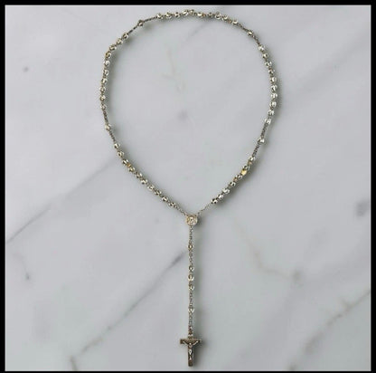 Vintage Mid 20th Century American Hill Craft Catholic Sterling Silver/Faceted Glass Beaded Rosary