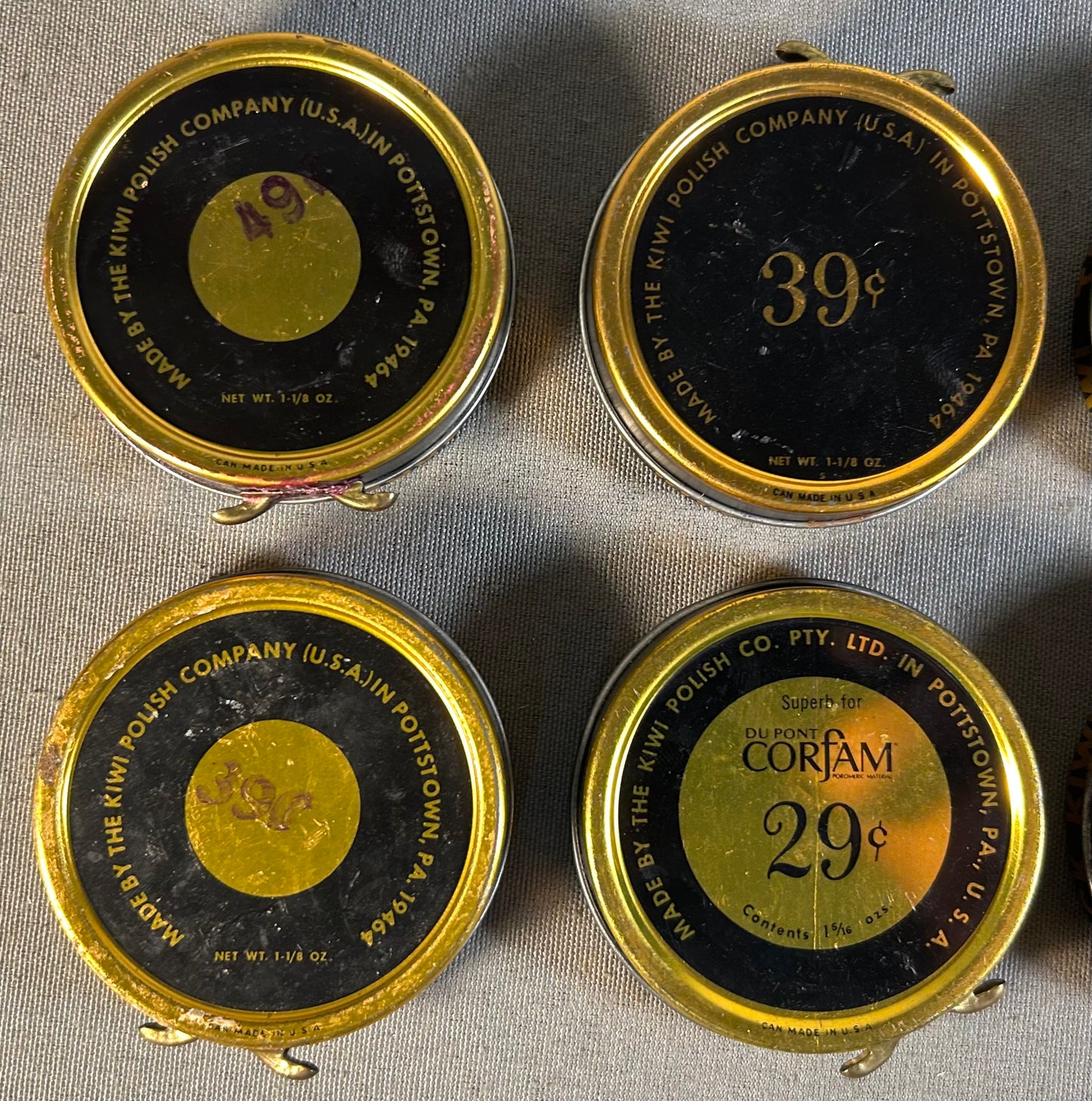 Lot of 8 Vintage 1960’s American Kiwi Shoe Polish Metal Tins Made in Pottstown, Pennsylvania