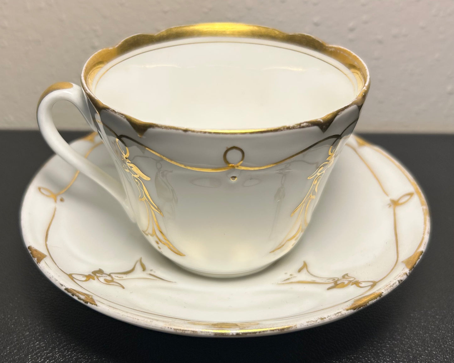 Late 19th Century French Rococo Revival T. REES. Old Paris Porcelain Gilded Floral/Vine Motifs Teacup and Saucer Set