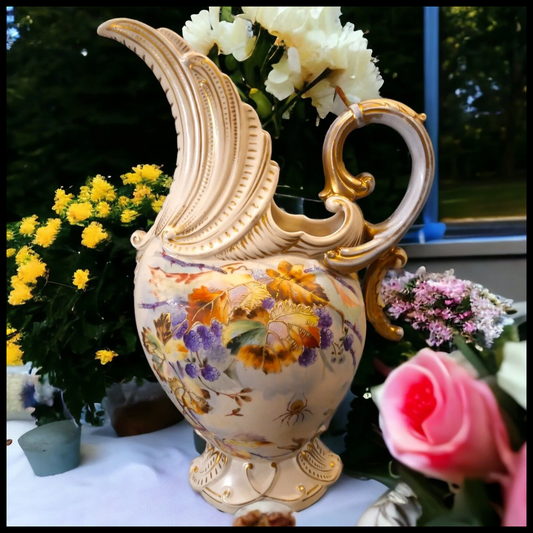 Late 19th Century Austrian Art Nouveau Porcelain Hand-Painted Blackberry Branch Motif Ewer