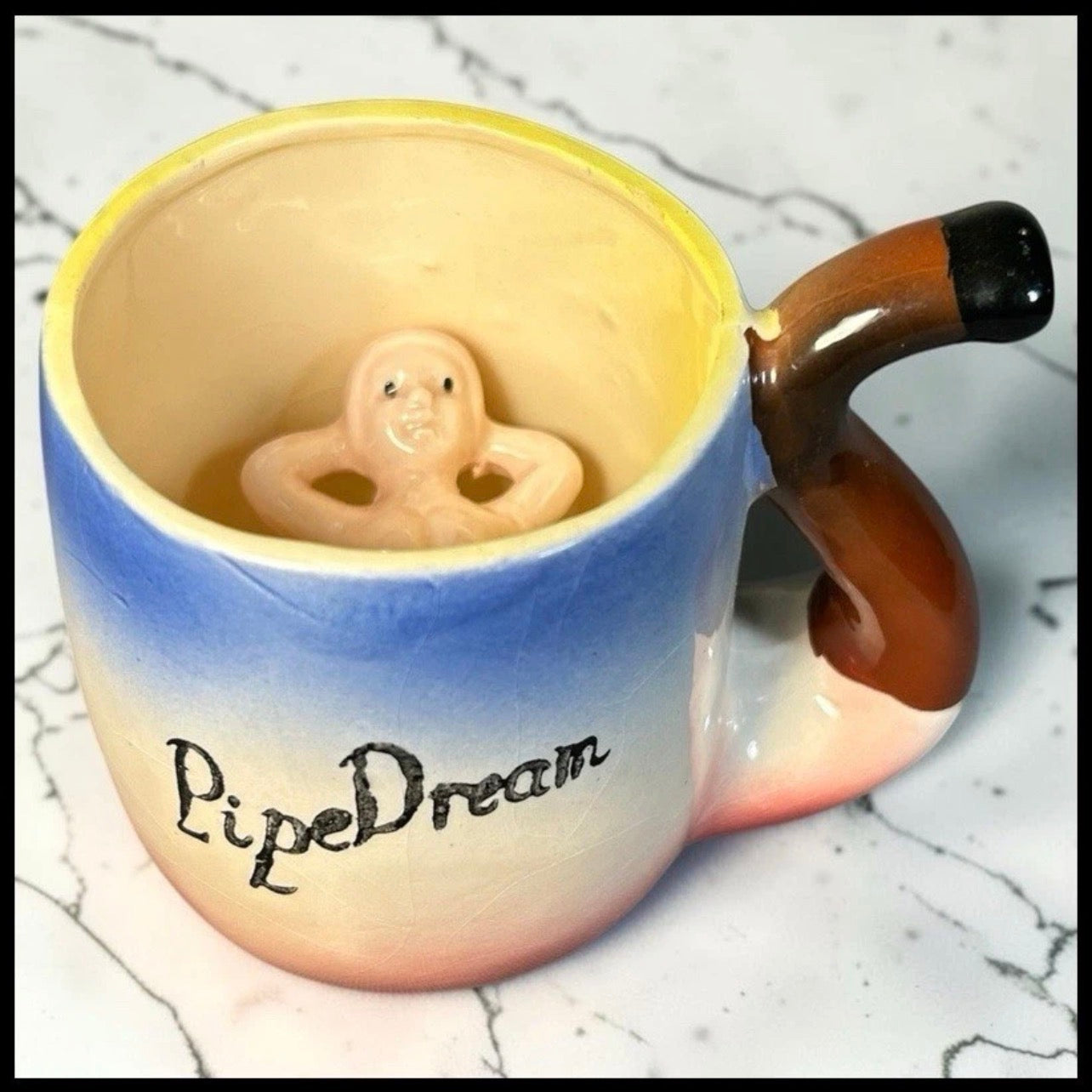 Vintage 1950’s Ceramic Risque Novelty Pipe Dream Peek-A-Boo Nude Woman Surprise Mug Made in Japan