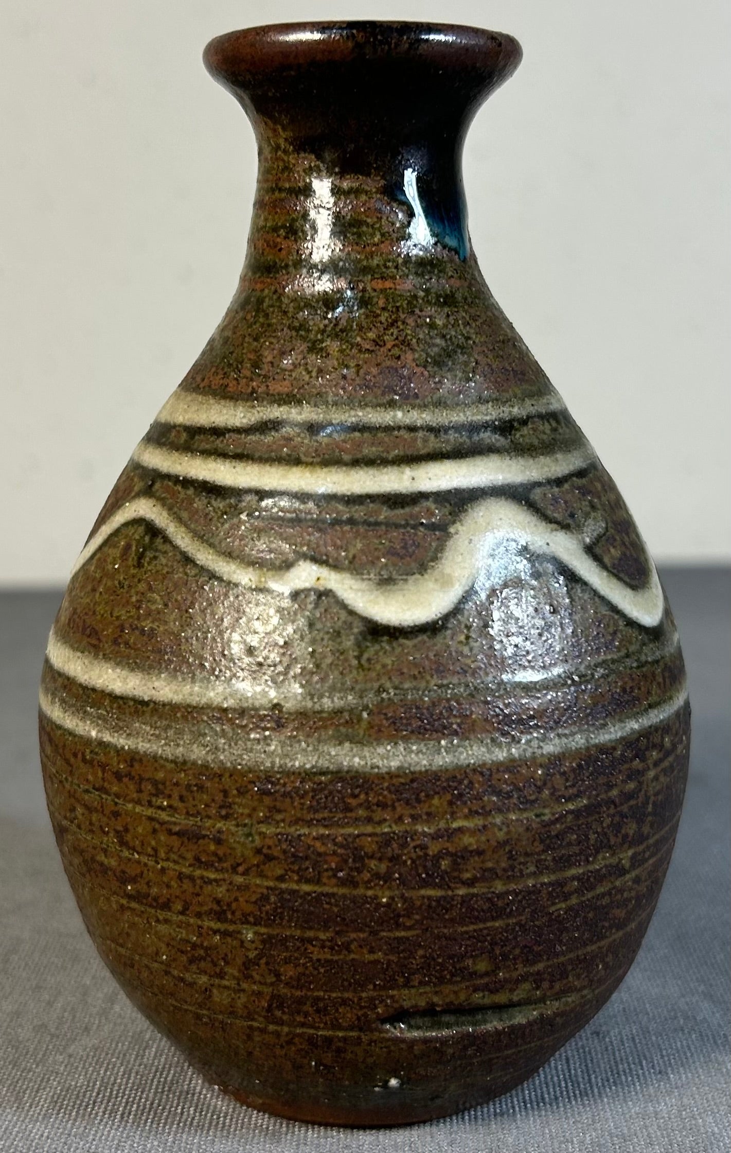 Vintage Mid 20th Century American Mid Century Modern Studio Art Pottery Glazed Brown Stoneware Baluster Bud Vase