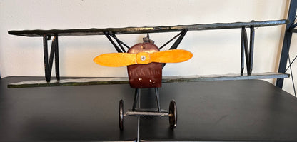 Vintage 1960’s American Folk Art Painted Wooden Model World War I Era Biplane