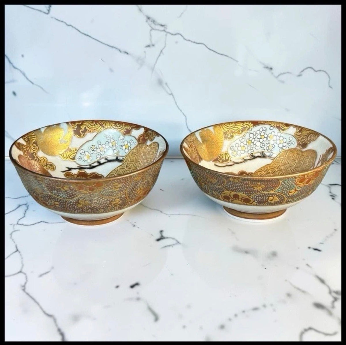Pair of Late 19th Century Japanese Kutani Taniguchi Porcelain Sake Cups (Meiji Period)