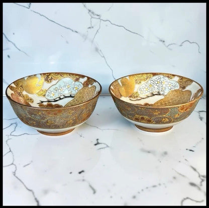 Pair of Late 19th Century Japanese Kutani Taniguchi Porcelain Sake Cups (Meiji Period)