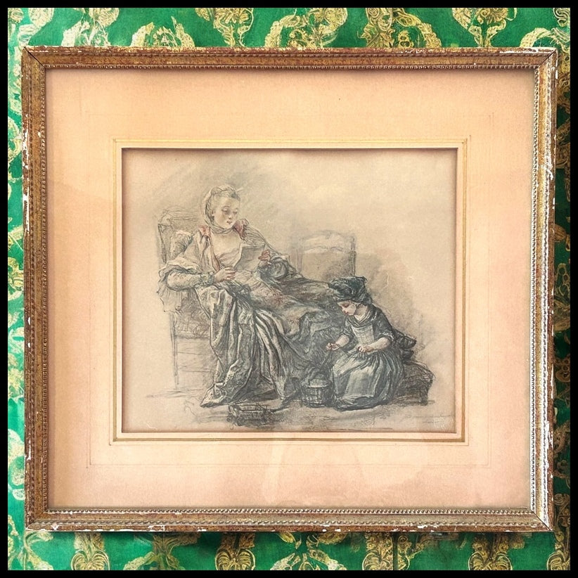 1920’s After Jean-Baptiste Siméon Chardin - “Fait pour de Madame Pompadour” Framed Hand-Colored Lithograph Print by Albertina Facsimile (Vienna, Austria)