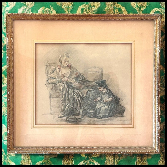 1920’s After Jean-Baptiste Siméon Chardin - “Fait pour de Madame Pompadour” Framed Hand-Colored Lithograph Print by Albertina Facsimile (Vienna, Austria)
