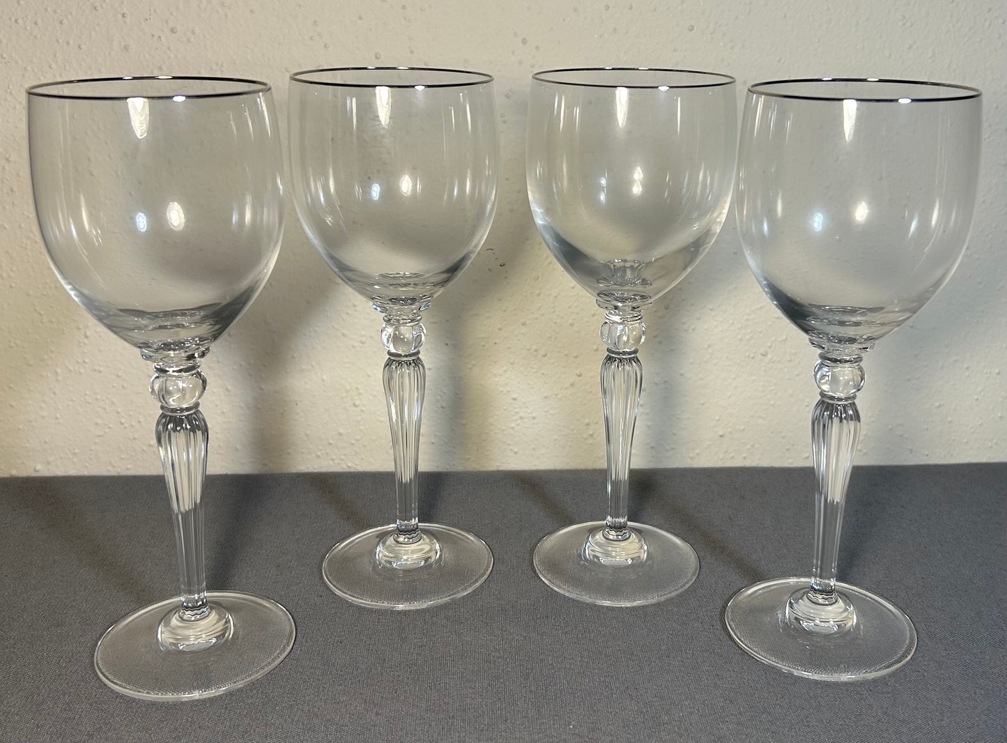 Set of 4 2000-2008 Waterford Crystal Carleton Platinum Water Goblet Glasses with Box (Retired)