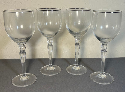 Set of 4 2000-2008 Waterford Crystal Carleton Platinum Water Goblet Glasses with Box (Retired)