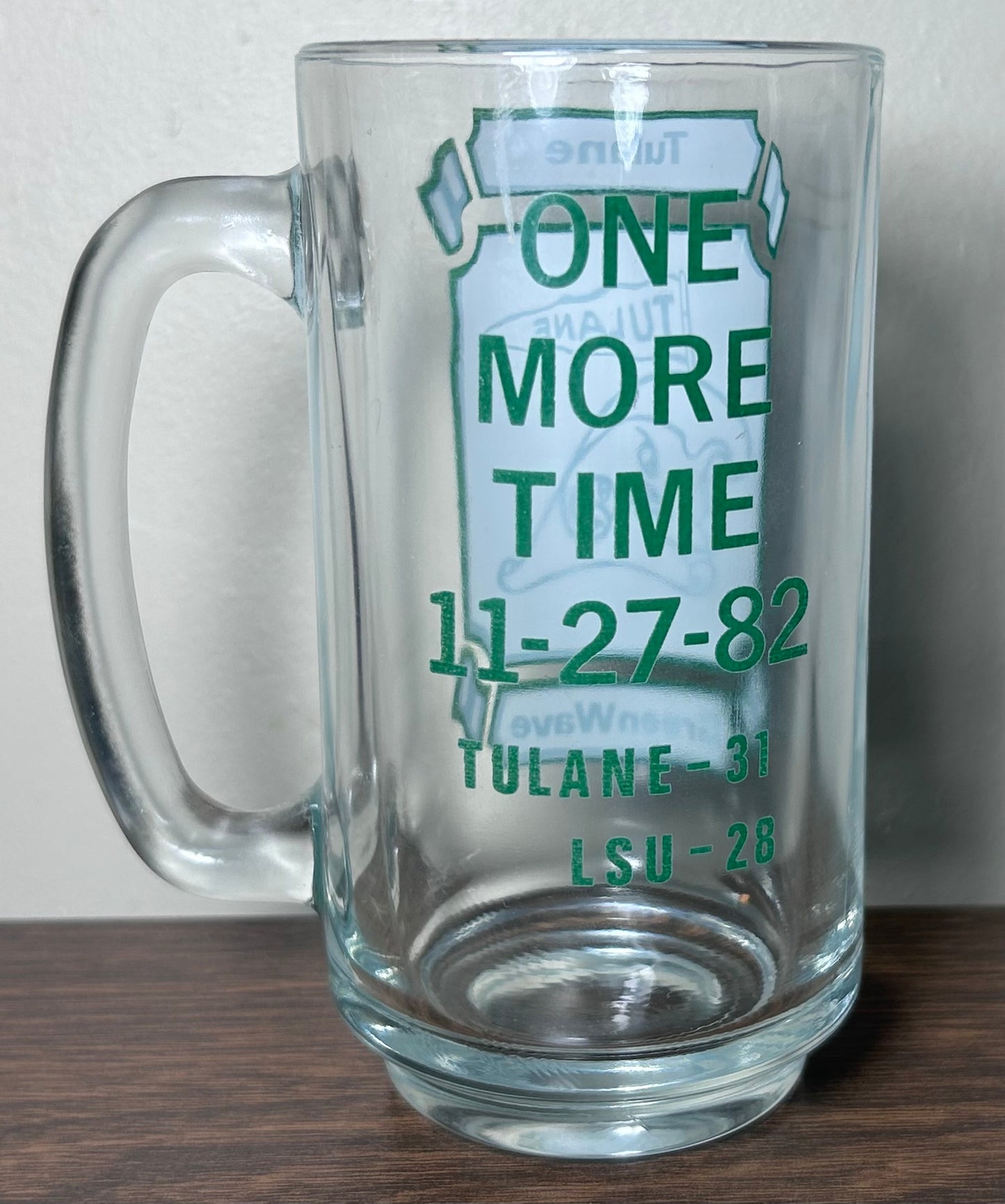 Vintage 1982 Tulane Green Wave vs. LSU Tigers Football One More Time Glass Mug