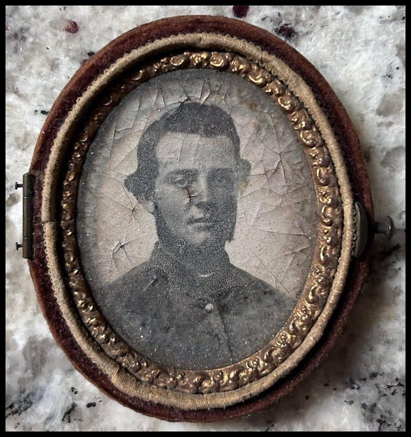 1861-1865 American Civil War Confederate Soldier Black/White Portrait Photograph in Case Attributed to John Valery Armant/Another Louisiana 18th Regiment Junior Officer