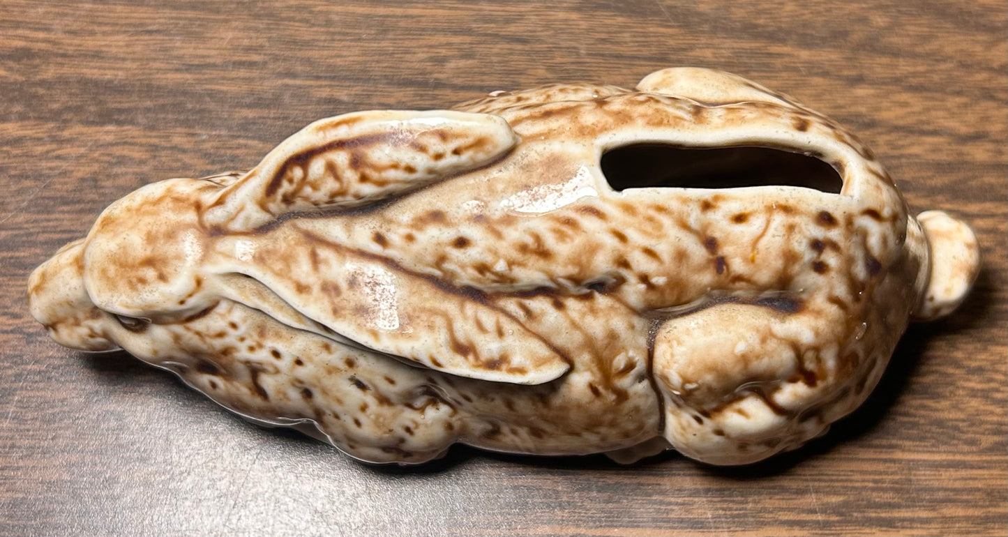 Late 19th Century English Victorian Staffordshire Mottled Brown Glazed Porcelain Rabbit Laying Down Figural Bank