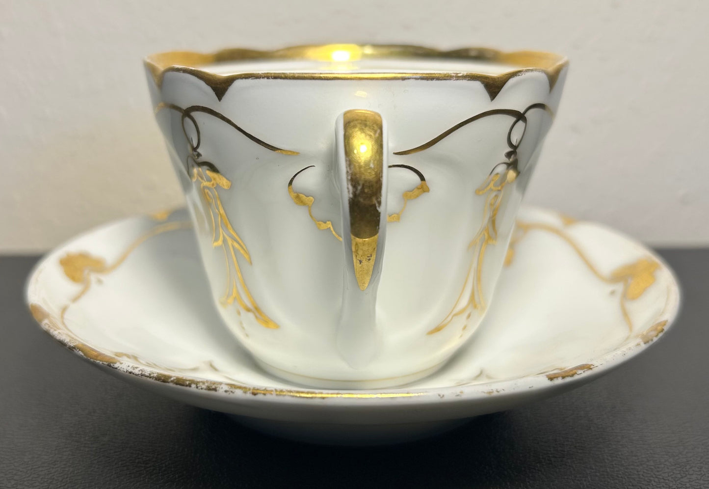 Late 19th Century French Rococo Revival T. REES. Old Paris Porcelain Gilded Floral/Vine Motifs Teacup and Saucer Set