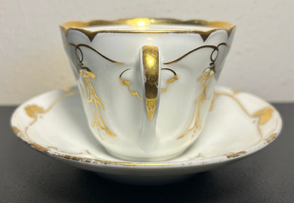 Late 19th Century French Rococo Revival T. REES. Old Paris Porcelain Gilded Floral/Vine Motifs Teacup and Saucer Set