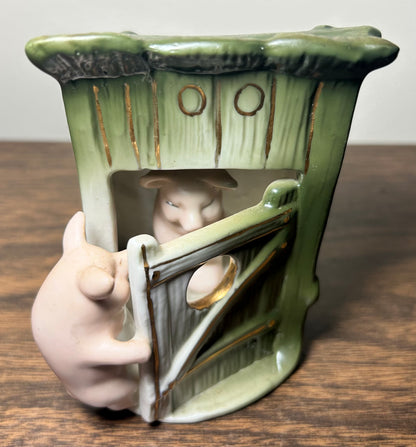 Vintage 1970’s Pigs and Outhouse Novelty Porcelain Figurine Made in Taiwan R.O.C.