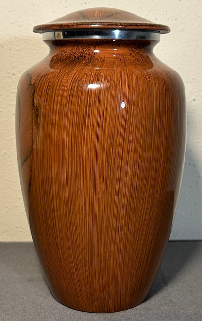 Large Adult Aluminum Hand-Painted Cherry Wood Grain Finish Cremation Urn