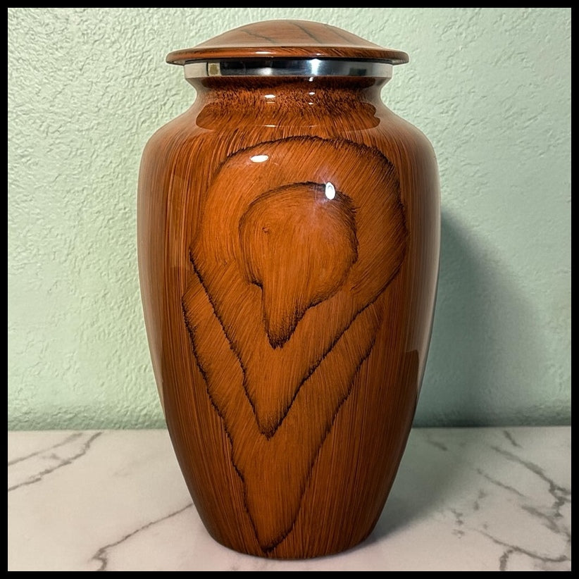 Large Adult Aluminum Hand-Painted Cherry Wood Grain Finish Cremation Urn