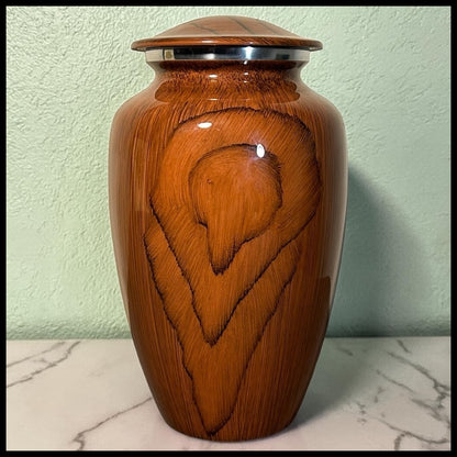 Large Adult Aluminum Hand-Painted Cherry Wood Grain Finish Cremation Urn