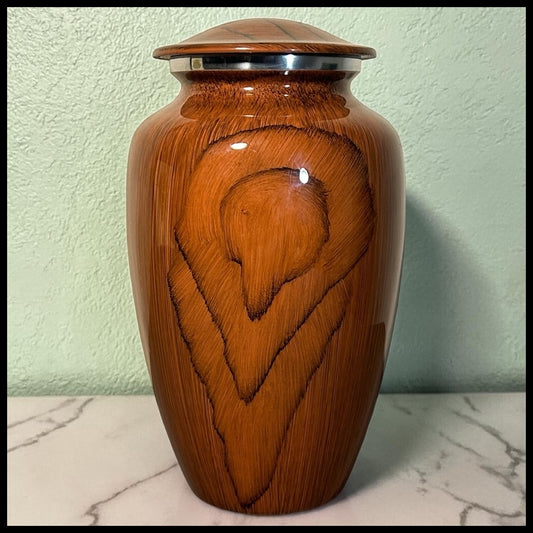 Large Adult Aluminum Hand-Painted Cherry Wood Grain Finish Cremation Urn