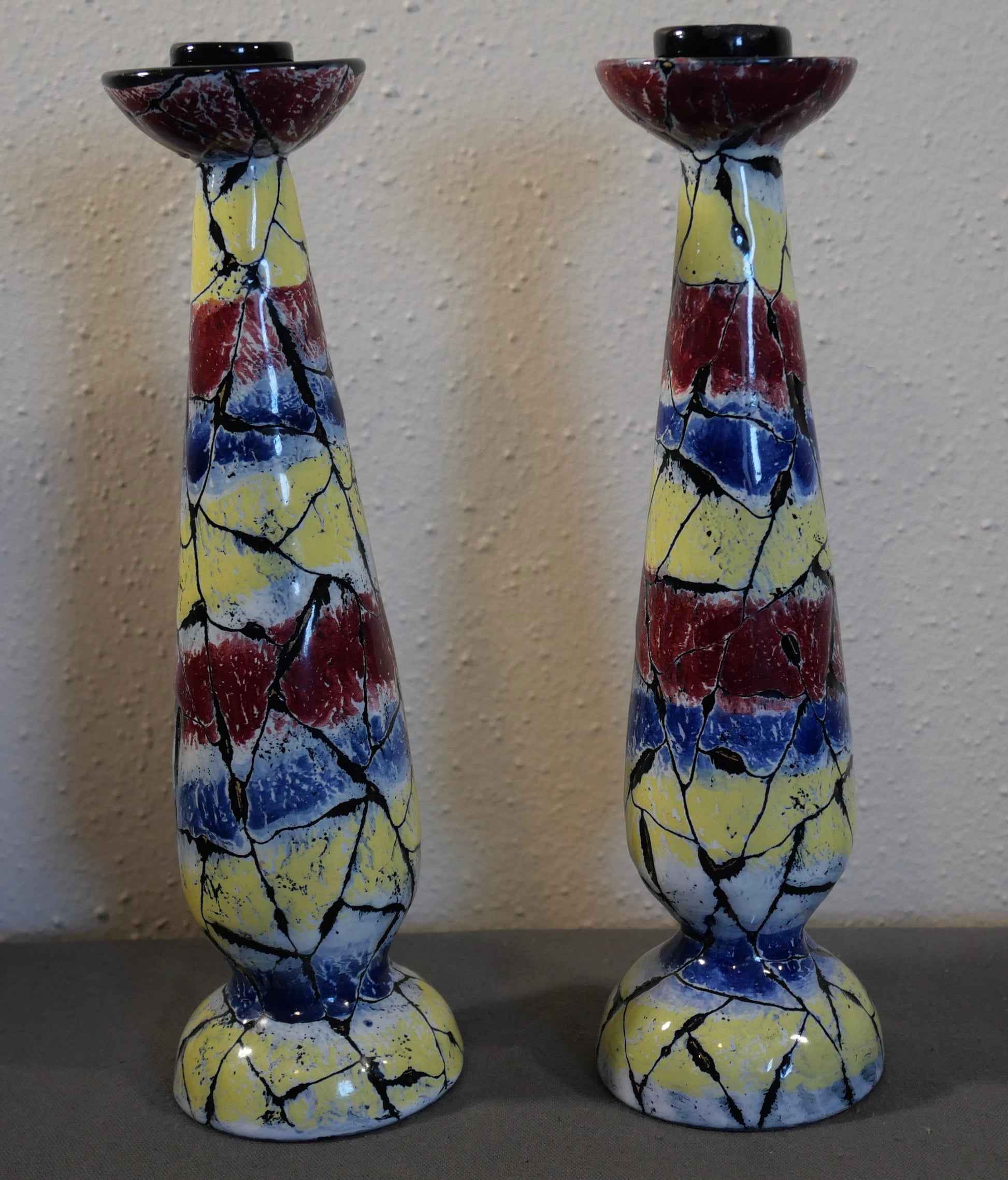 Pair of 1960’s Italian Mid Century Modern San Polo Ceramics Crackle Finish Candlesticks
