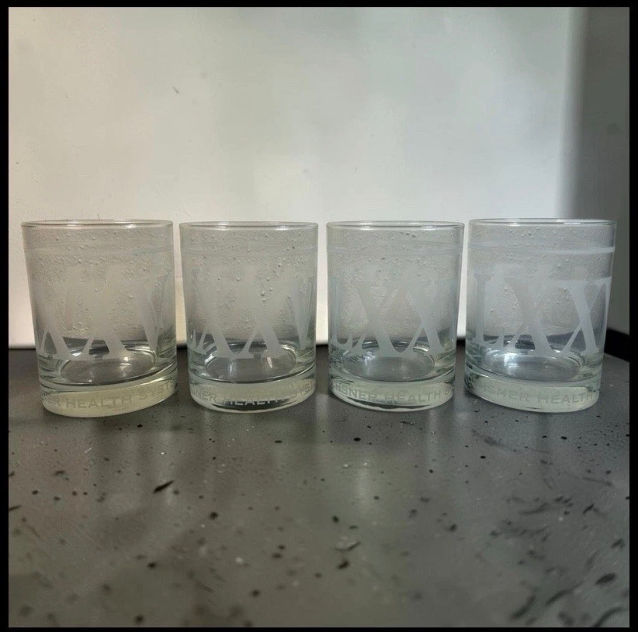 Set of 4 2017 Mignon Faget Ochsner Health System 75th Anniversary Lowball/Rocks Glasses