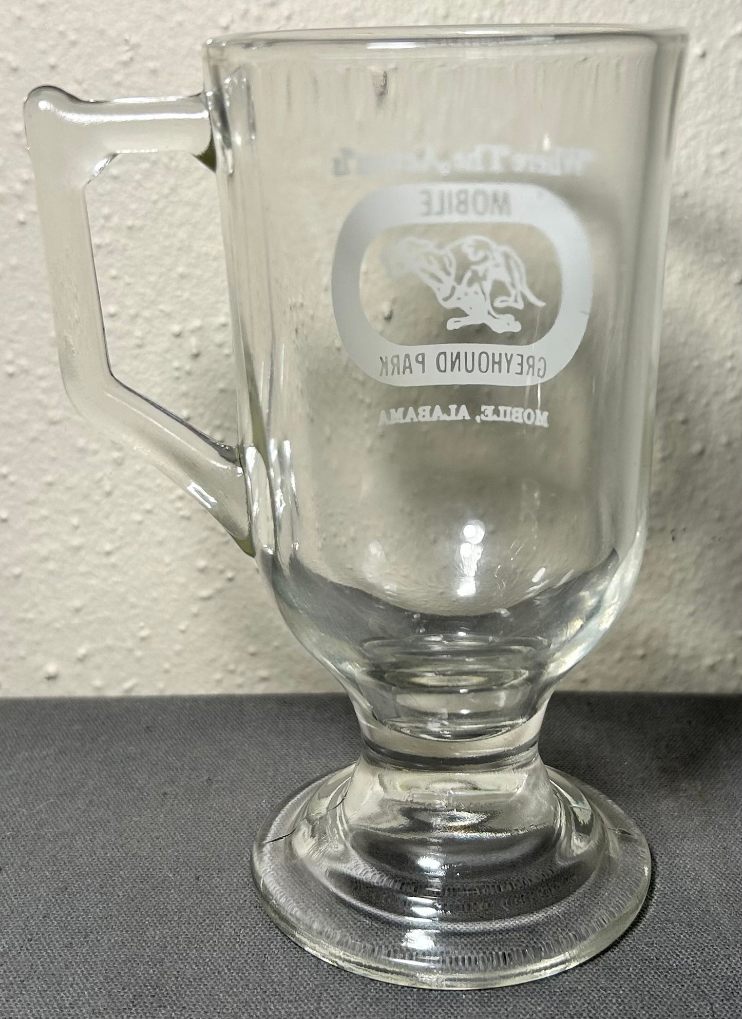 Vintage 1970’s American Mobile Greyhound Park Glass Pedestal Mug (Alabama)