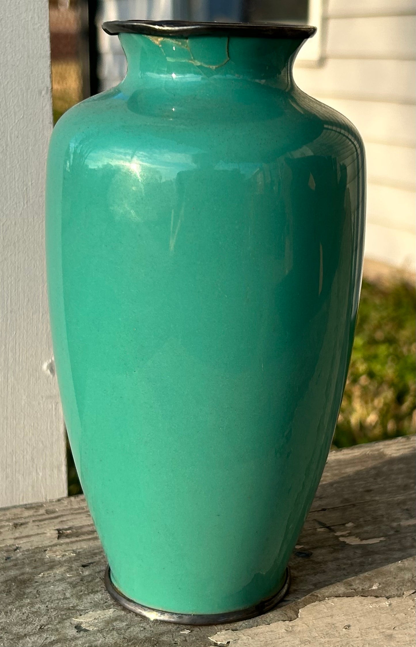 Vintage 1950’s Japanese Inaba Cloisonne Company Turquoise Silver Trim Floral Motif Baluster Vase with the Original Paperwork (Showa Era)