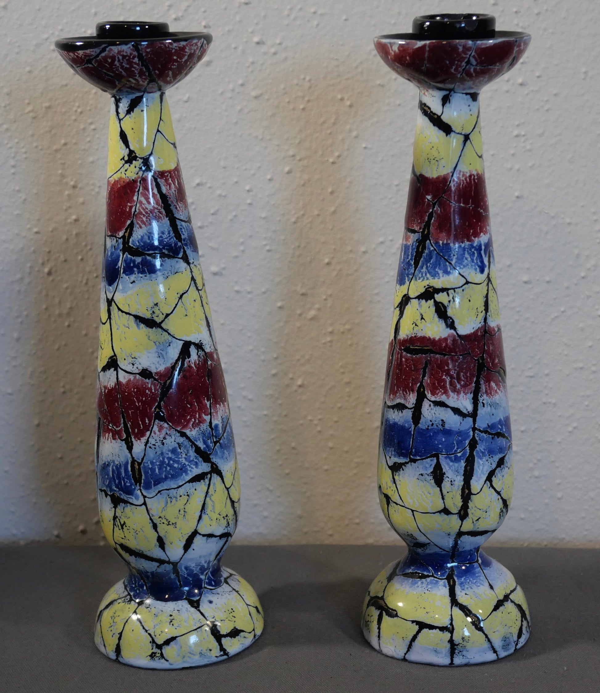 Pair of 1960’s Italian Mid Century Modern San Polo Ceramics Crackle Finish Candlesticks