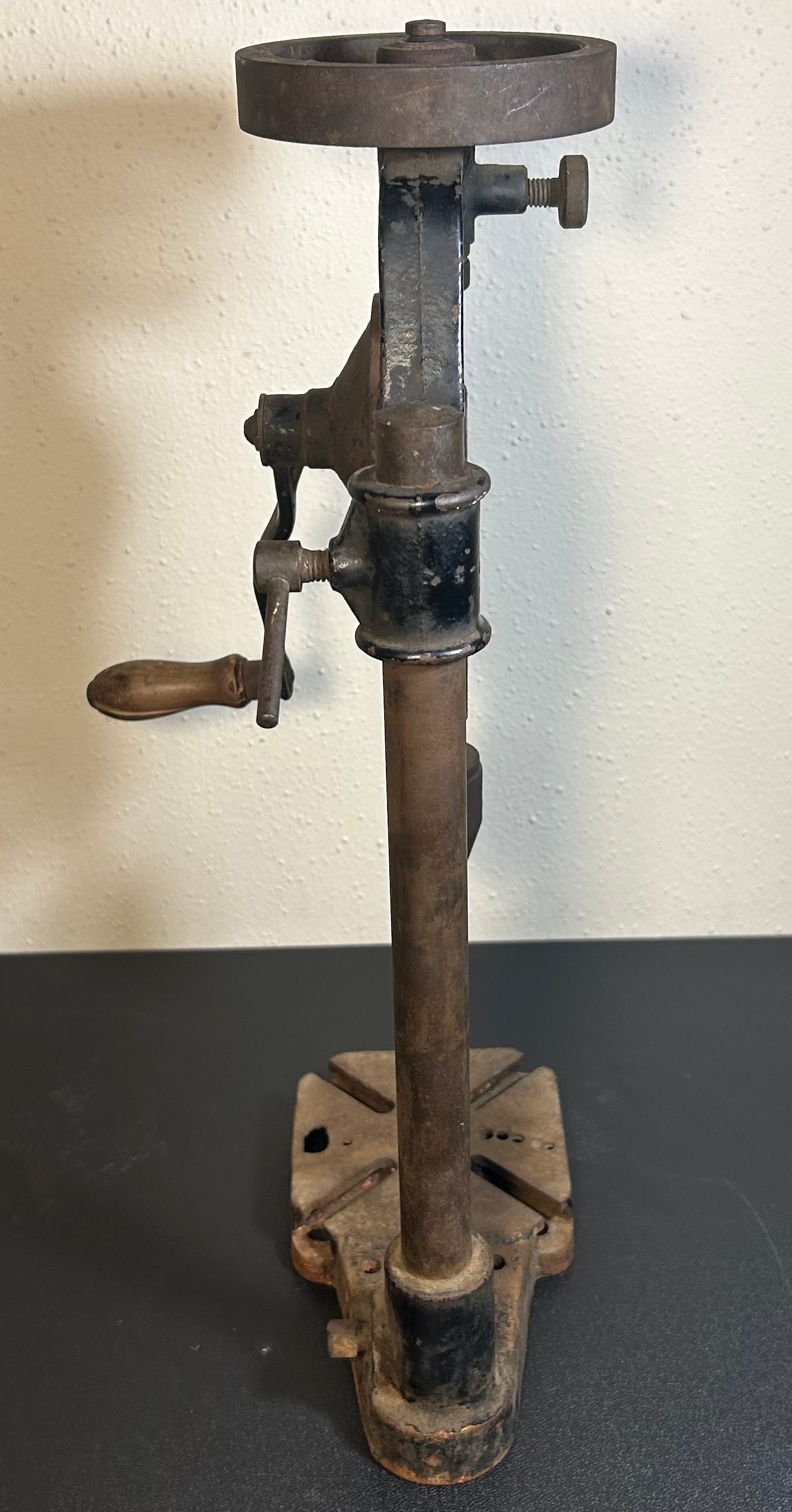 Early 20th Century American Cast Iron Hand-Crank Post Drill Press Tool
