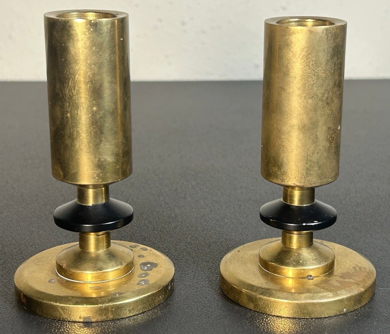 Pair of Vintage 1980’s Swedish Vallonmässing Scandinavian Modern Brass Candlesticks