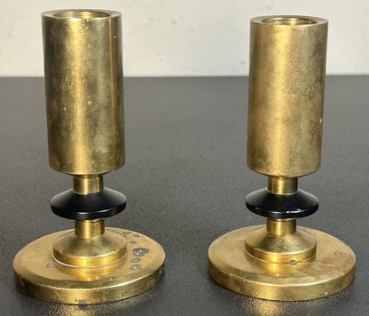 Pair of Vintage 1980’s Swedish Vallonmässing Scandinavian Modern Brass Candlesticks