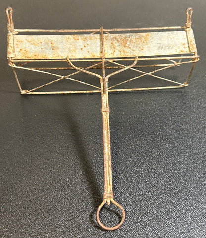 1840 American Antebellum Primitive Tin Metal Bridge Trestle Bread Warmer with Handle