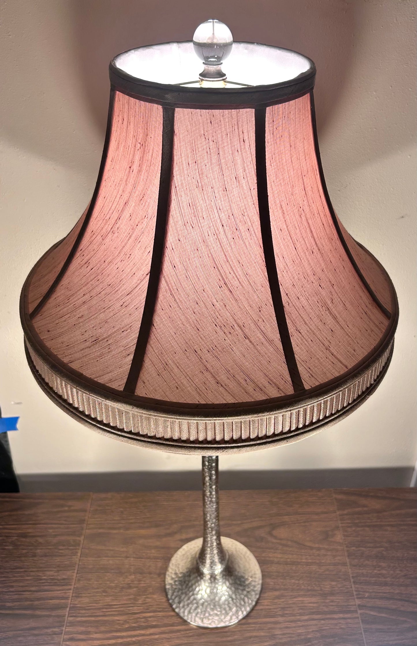 Arteriors Home Contemporary Style Silver Hammered Metal Trumpet Form Base/Cloth Bell Shade Table Lamp