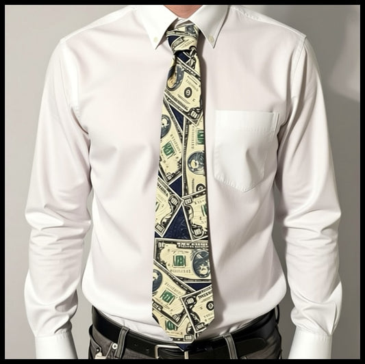 Vintage 1990’s Dino Romaro Hand Made Novelty Polyester United States Dollar Bills Men’s Necktie Made in Korea